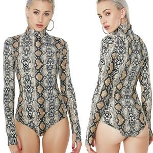 Long Sleeve Snake Print Mock Neck Jumpsuit…